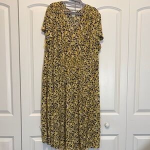 London Times Yellow and Black Floral Midi Dress